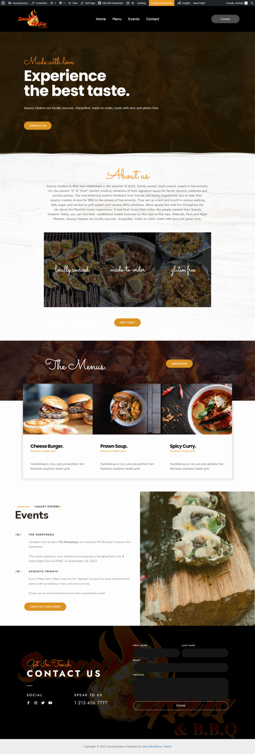 resturant website elementor website